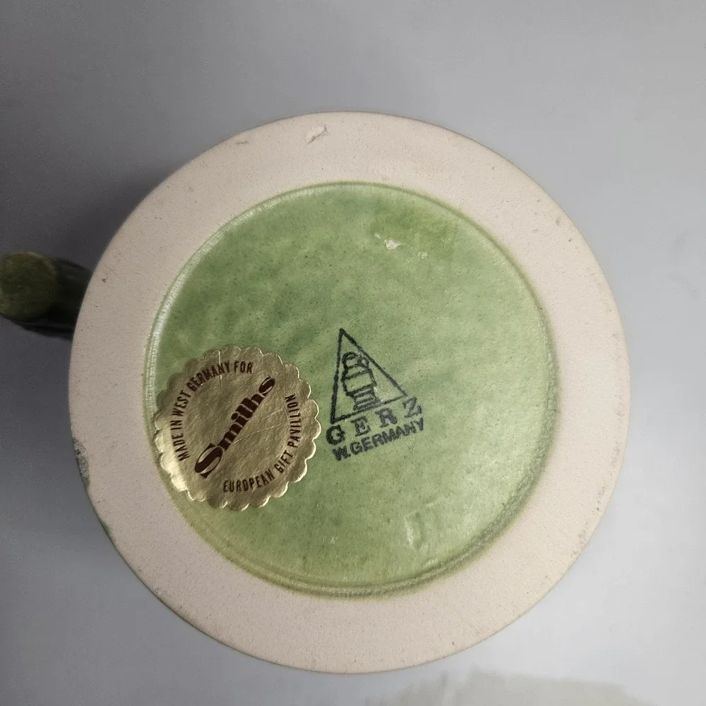 Vintage GERZ West Germany Ceramic Beer Stein‎ Green